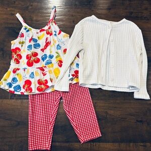 Three piece Lobster toddler girl outfit with Capri Pant and White Cardigan